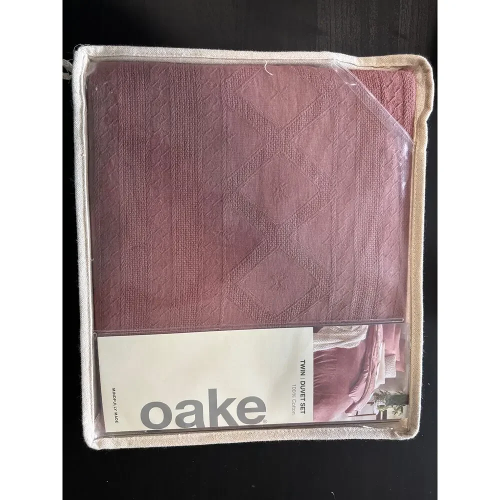 Oake Taos Stripe Cotton KING Duvet Cover & Shams Set Pink - $185